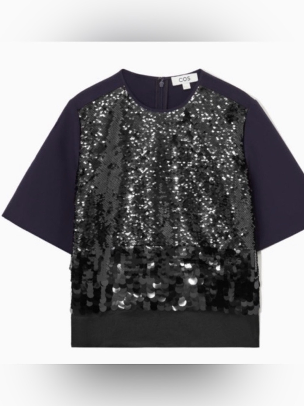 NWT COS Dark Navy Black Short Sleeve Sequin Top Size 10